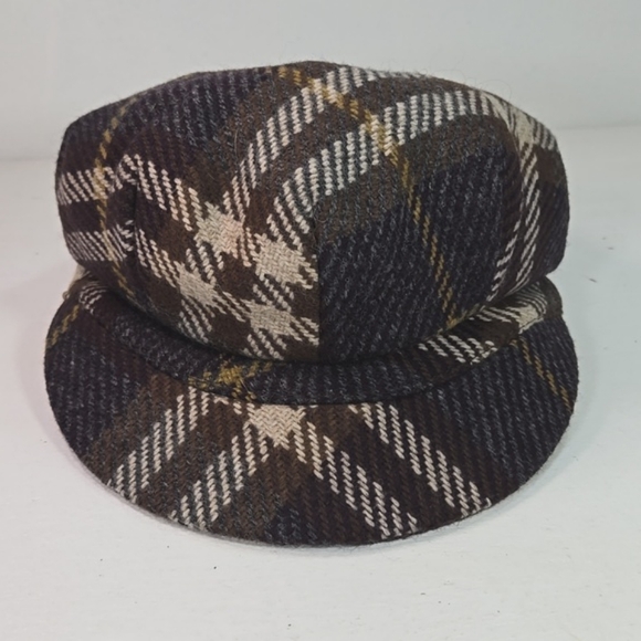 Plaid Newsboy Cap - Brown and Cream - Picture 2 of 11